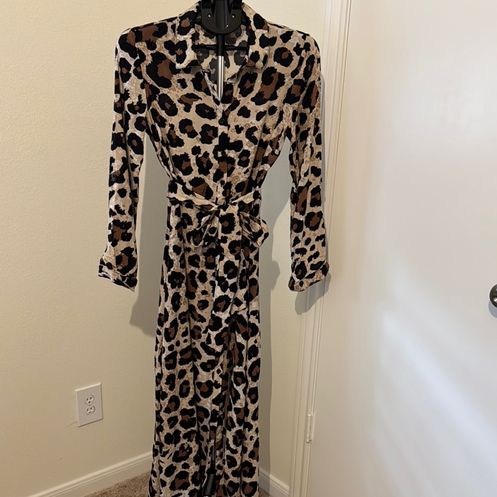 New York & Company Small Maxi Leopard Print Wrap Dress